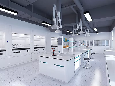 Modern Laboratory Interior Design With Lab Benches Fume Hoods And Scientific Equipment 3d model
