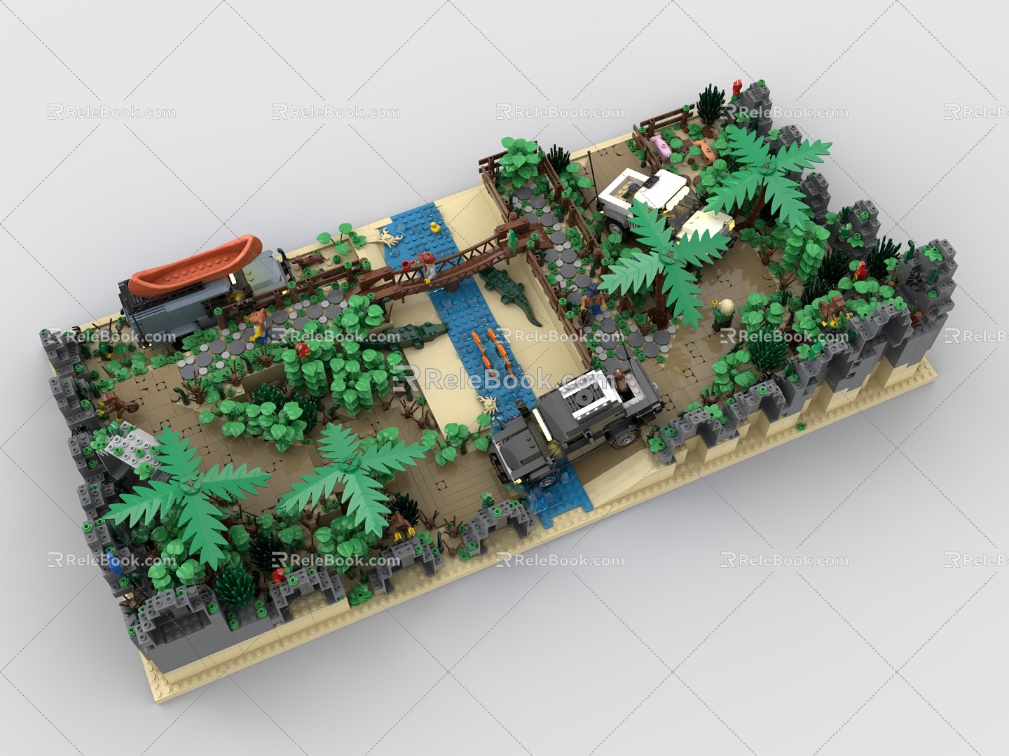 LEGO Toy Blocks Forest Scene Hunting Plants Trees Creek Rivers 3d model