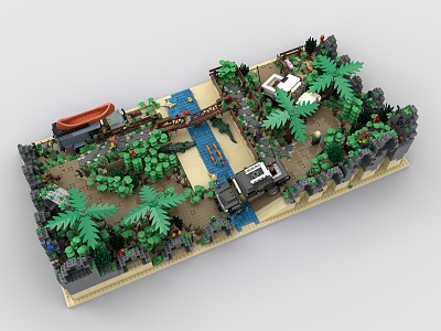 LEGO Toy Blocks Forest Scene Hunting Plants Trees Creek Rivers 3d model