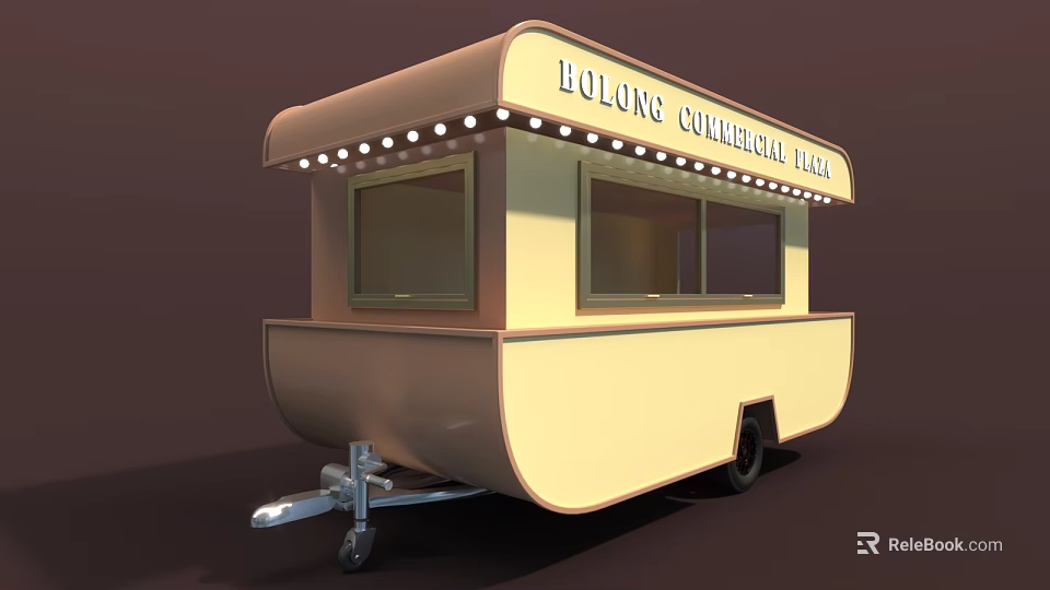Commercial Mobile Food Cart With Bright Lights And Display Windows 3d model 
