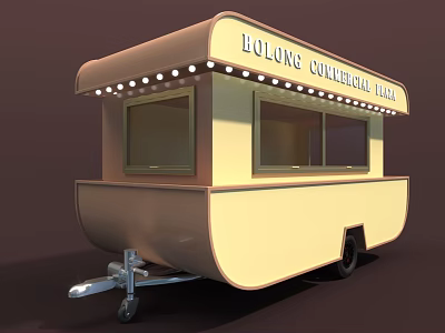Commercial Mobile Food Cart With Bright Lights And Display Windows 3d model