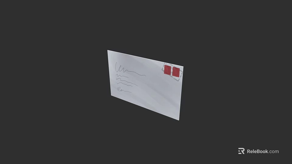 White Wall Adorned With Envelope Featuring Handwritten Note And Red Stamps 3d model 