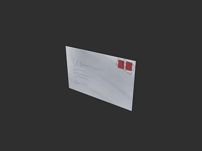 White Wall Adorned With Envelope Featuring Handwritten Note And Red Stamps 3d model