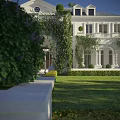 Elegant White Detached Villa With Symmetrical Design Green Topiaries Elephant Shaped Hedges And Stone Steps