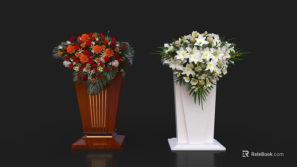 Functional Table with Brown and White Designs Gold Accents and Floral Arrangements 3d model 
