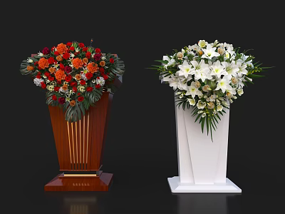 Functional Table with Brown and White Designs Gold Accents and Floral Arrangements 3d model