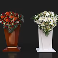 Functional Table with Brown and White Designs Gold Accents and Floral Arrangements
