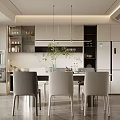 Modern Open Kitchen Interior Design With Island Counter Cabinets And Dining Seating 3d model