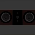 Modern Brown Rectangular Audio Speaker With Dual Large Speakers And Central Control Knobs On Reflective Surface