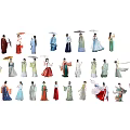Ancient Game and Movie Characters in Traditional Costumes with Diverse Poses and Colorful Designs