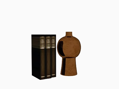 Elegant Books And Magazine Collection With Decorative Brown Vase On Shelf 3d model
