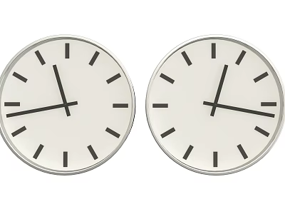 Two Round Clocks With White Dial Black Hands And Simple Design 3d model