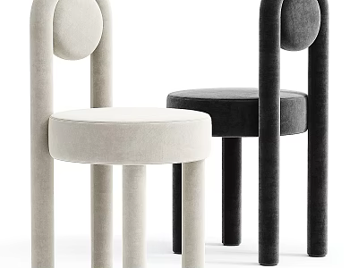 Modern Leisure Accent Chairs with Beige and Black Upholstery Round Backrest and Cylindrical Legs 3d model