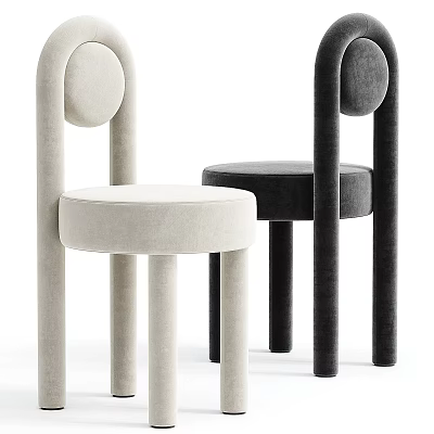 Modern Leisure Accent Chairs with Beige and Black Upholstery Round Backrest and Cylindrical Legs 3d model