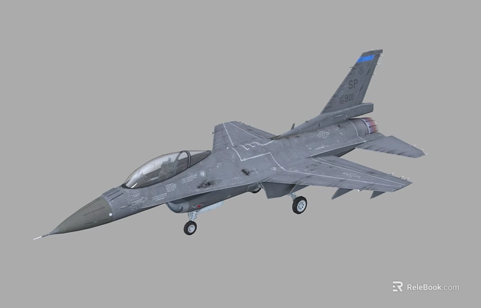 Military Fighter Jet With Gray Body Single Seat Cockpit Tail Fin And Landing Gear 3d model 