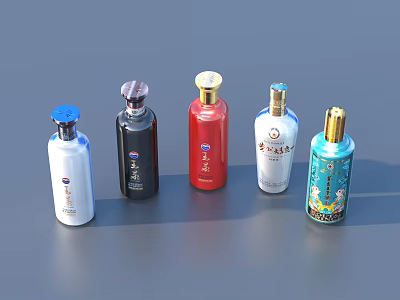 Daily Use Cosmetic Bottles With Various Colors And Unique Designs On 3d model
