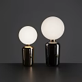 Modern Minimalist Two Table Lamps With Spherical White Shades And Metallic Gold Black Bases