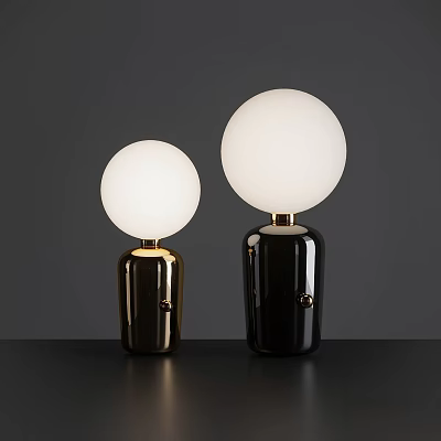 Modern Minimalist Two Table Lamps With Spherical White Shades And Metallic Gold Black Bases 3d model