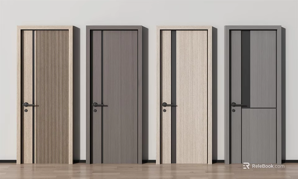 Modern Hinged Doors With Various Designs Different Colors And Wooden Texture 3d model
