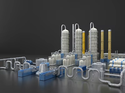 Industrial Equipment Featuring Large Storage Tanks Complex Piping Systems And Colored Towers 3d model