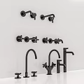 Black Faucet Collection Featuring Various Wall Mounted And Countertop Designs 3d model