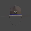 Brown Wide Brim Hat With Blue Band Badge And Decorative Tassels