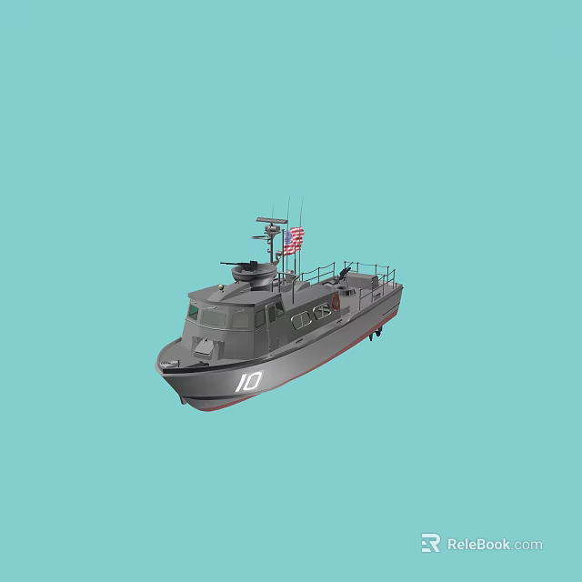 Gray Military Warship With Number 10 American Flag On Deck Structure And Antenna 3d model 