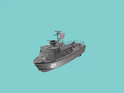 Gray Military Warship With Number 10 American Flag On Deck Structure And Antenna 3d model