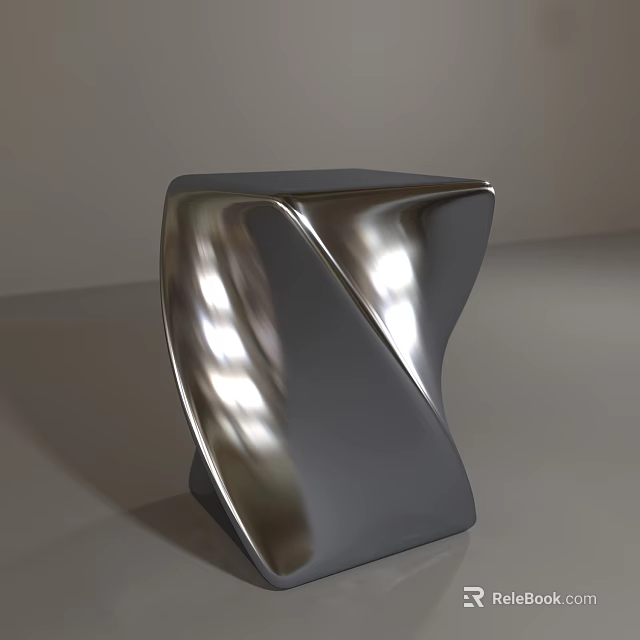 Sleek Modern Silver Metallic Stool With Twisted Design On Grey Background 3d model 