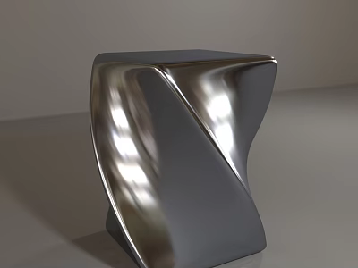 Sleek Modern Silver Metallic Stool With Twisted Design On Grey Background 3d model