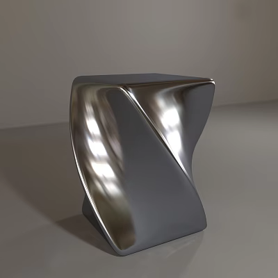 Sleek Modern Silver Metallic Stool With Twisted Design On Grey Background 3d model