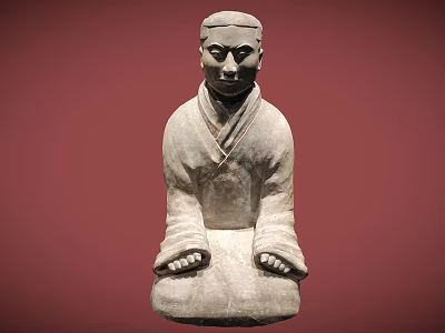 Ancient Human Figure Sculpture in Seated Position with Traditional Robe Stone Carving on Red Background 3d model