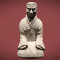 Ancient Human Figure Sculpture in Seated Position with Traditional Robe Stone Carving on Red Background