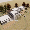 Modern Sales Office Building With Lawn Trees And Blue Sky View