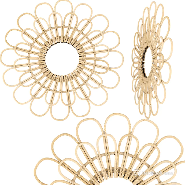 Three Ornate Golden Flower Shaped Decorative Mirrors For Wall Decor 3d model 