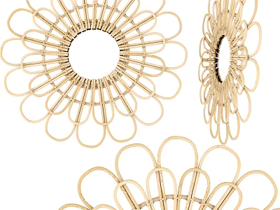 Three Ornate Golden Flower Shaped Decorative Mirrors For Wall Decor 3d model