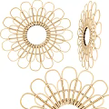 Three Ornate Golden Flower Shaped Decorative Mirrors For Wall Decor