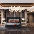 Elegant Modern Bedroom Interior With Tufted Headboard Plush Pillows Bedside Lamps Rug And Wooden Flooring
