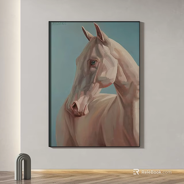 Abstract Geometric Horse Painting with Pale Body and Light Blue Background for Wall Art 3d model 