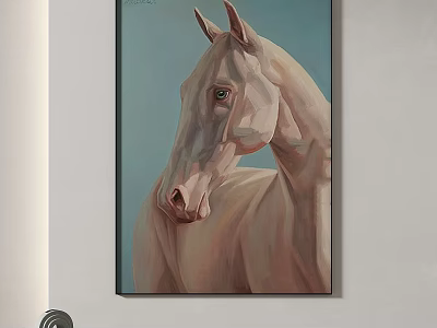 Abstract Geometric Horse Painting with Pale Body and Light Blue Background for Wall Art 3d model