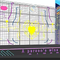 Neon Lit Music Festival Stage With Decorative Elements And Music Symbols