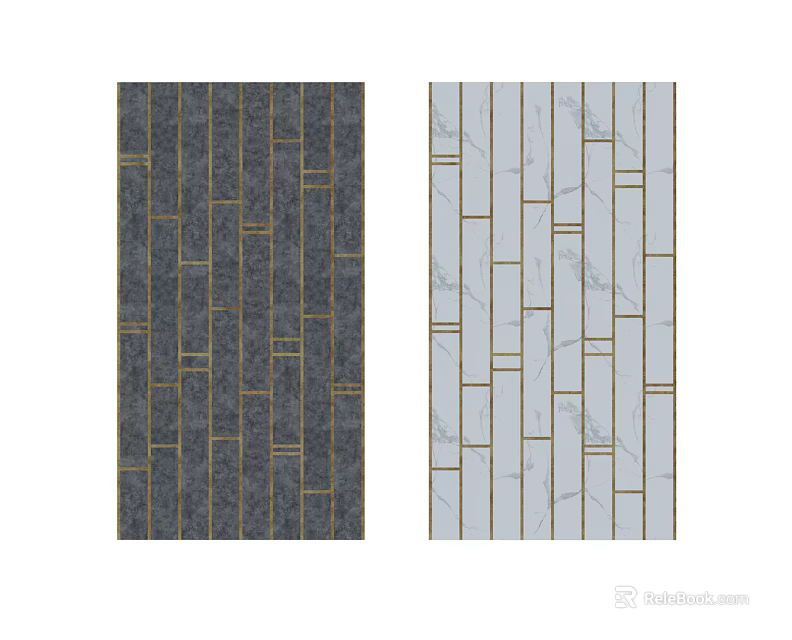 Dark Gray And White Wall Tiles Design With Gold Lines For Modern Spaces 3d model 