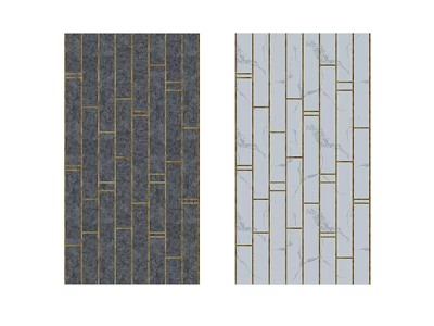 Dark Gray And White Wall Tiles Design With Gold Lines For Modern Spaces 3d model