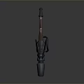 Futuristic Mechanical Weapon With Red And Black Metallic Structure And Ergonomic Grip