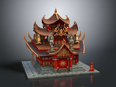 Chinese-style cartoon building, ancient building, ancient building, historical building 3d model