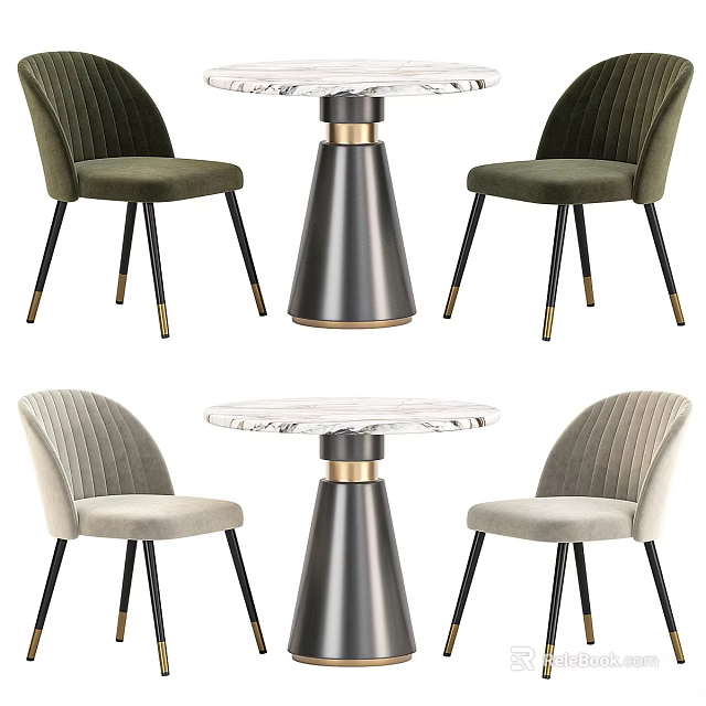 Modern Velvet Dining Chairs With Striped Backrest And Metal Legs Pairing Marble Top Table 3d model 