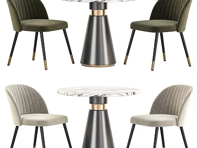 Modern Velvet Dining Chairs With Striped Backrest And Metal Legs Pairing Marble Top Table 3d model