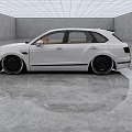 White Luxury Car With Brown Interior And Black Alloy Wheels In Spacious Concrete Room