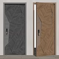 Modern Security Doors With Geometric Wooden Patterns And Secure Lock In Dark Light Brown
