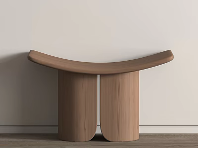 Modern Wooden Stool with Two Cylindrical Legs and Curved Arc Top in Minimalist Interior Background 3d model